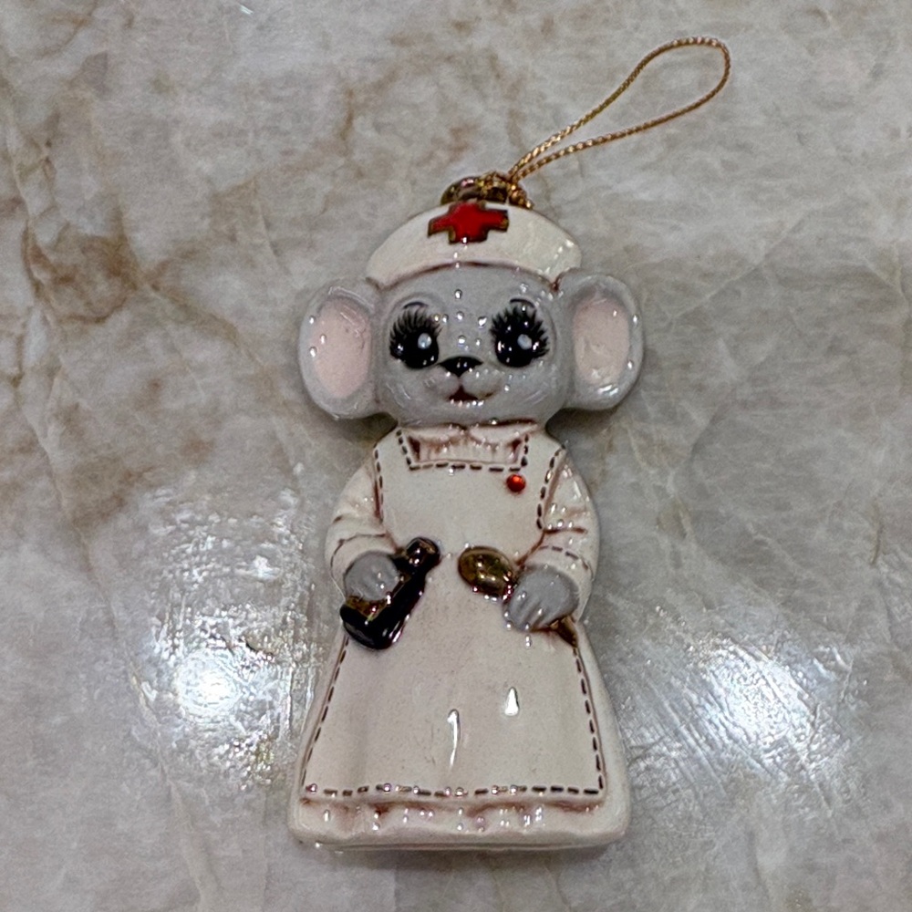 Vintage Ceramic Mouse Ornament Figurine with Gold Accents - 3.5”